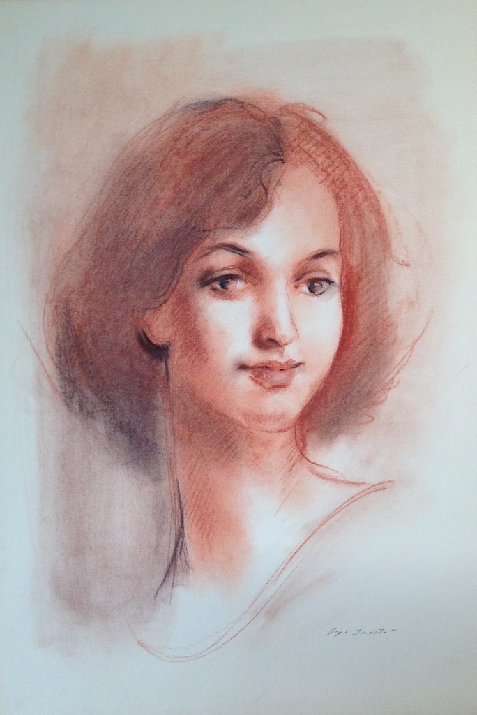 Alessandra ritratto di giovane donna di Gigi Busato disegno pastello a colori su carta collezione di famiglia