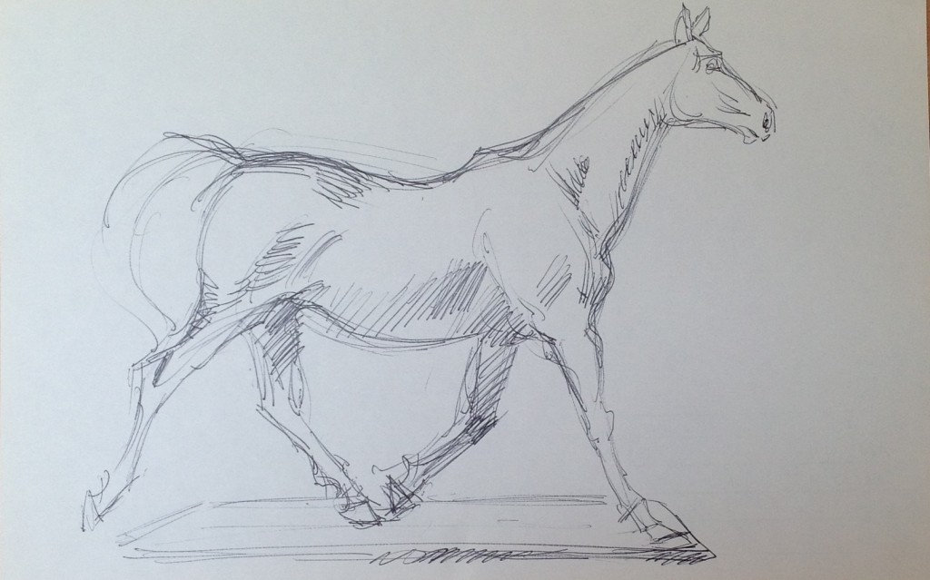 cavallo,studio di cavalli di Gigi Busato.Disegno a penna su carta bianco e nero. Collezione di famiglia