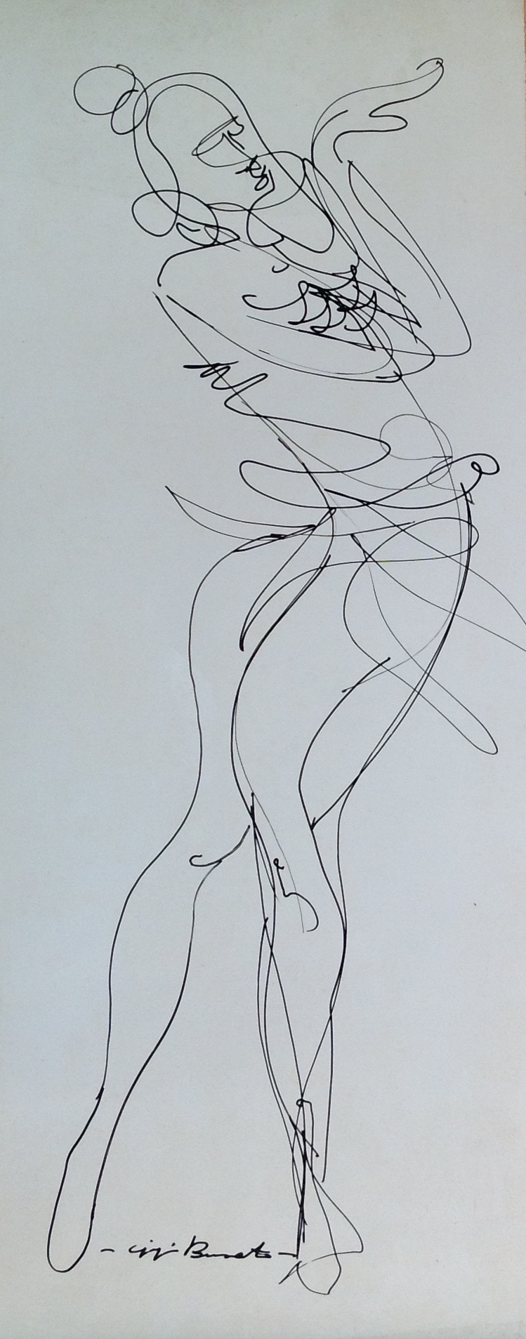 Danza donna danzante, ballerina di Gigi Busato, disegno a penna su carta, collezione di famiglia
