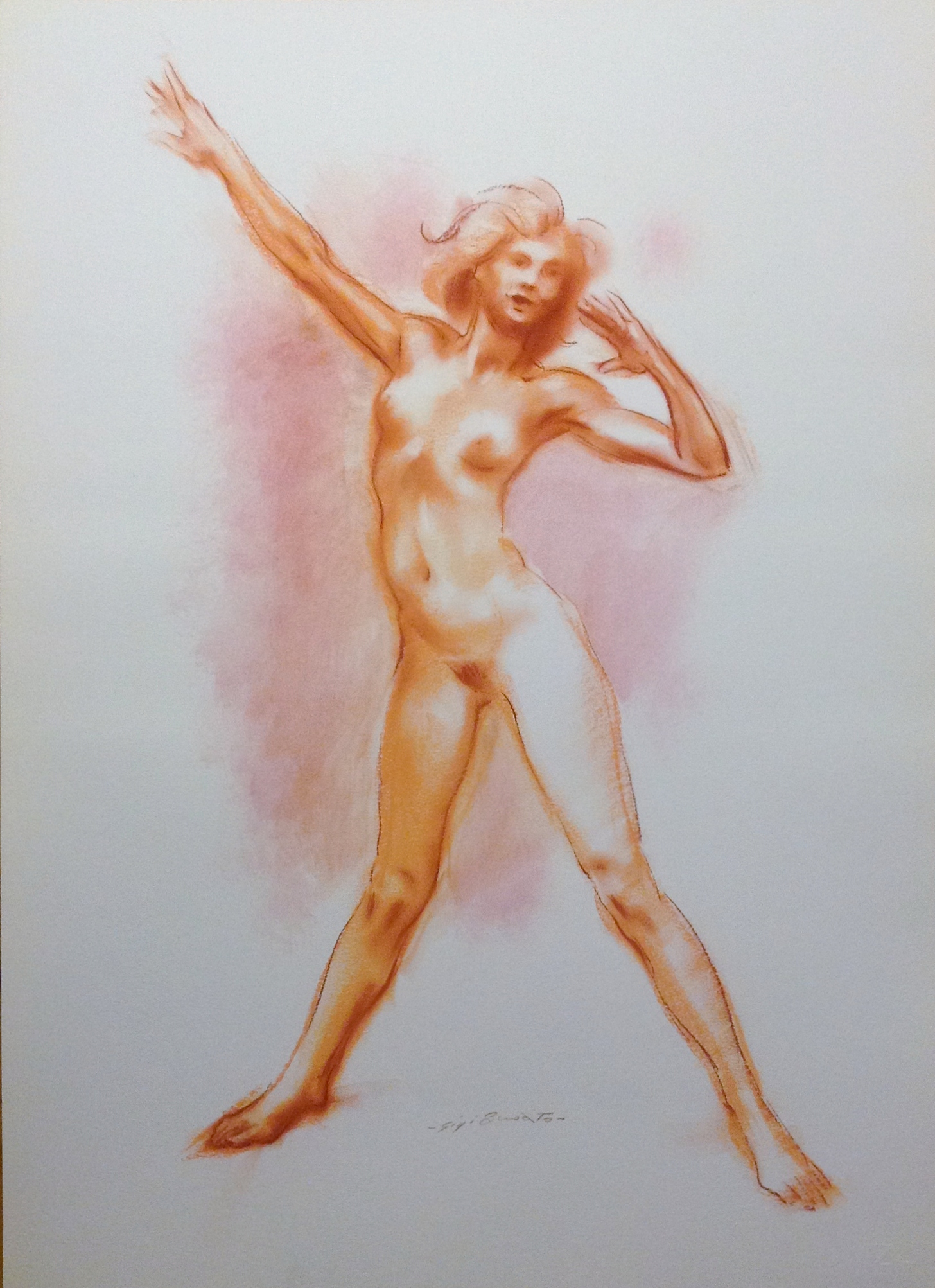 Nudo di donna disegno astratto di donna nuda di Gigi Busato disegno a pastello su carta colorato, collezione di famiglia