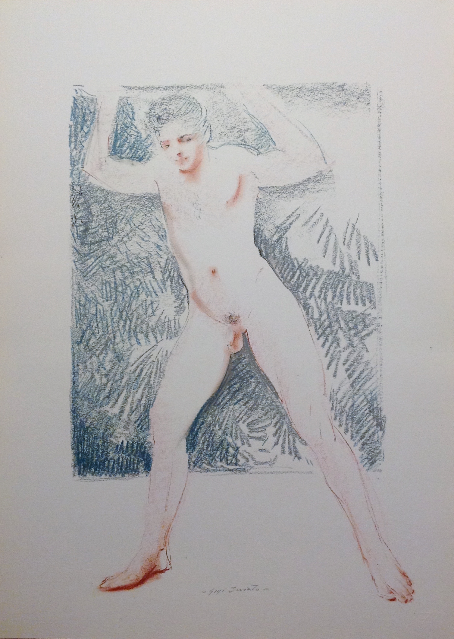 Nudo maschile Nudo maschile di Gigi Busato disegno a pastello su carta colorato collezione di famiglia