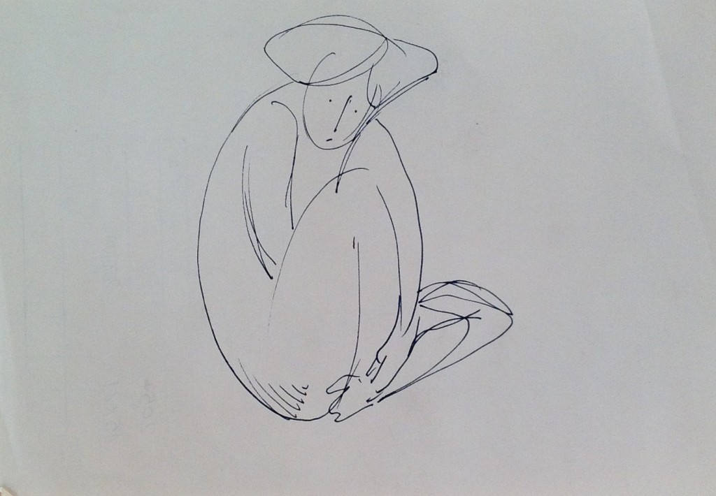 Raggomitolarsi donna rannicchiata di Gigi Busato collezione di famiglia disegno a matita su carta bianco e nero