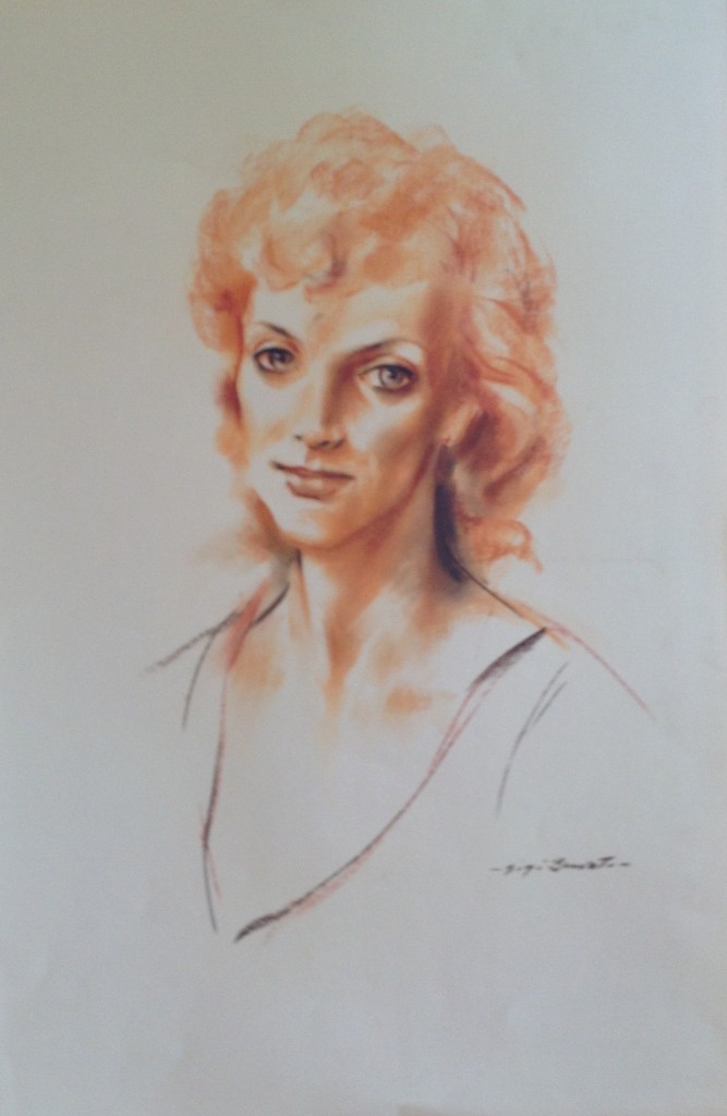 Ritratto di donna di Gigi Busato disegno pastello a colori su carta collezione di famiglia