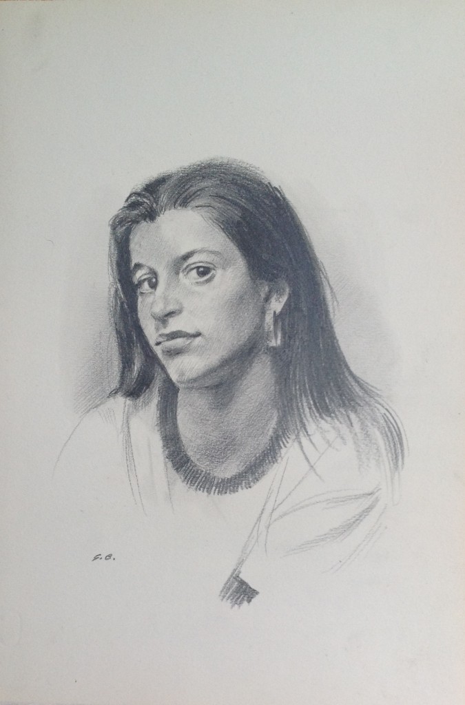 Sòfia, ritratto di giovane donna di Gigi Busato, disegno a matita su carta , collezione di famiglia