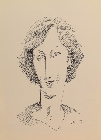 Donna, ritratto di donna. Disegno a penna su carta in bianco e nero, collezione di famiglia