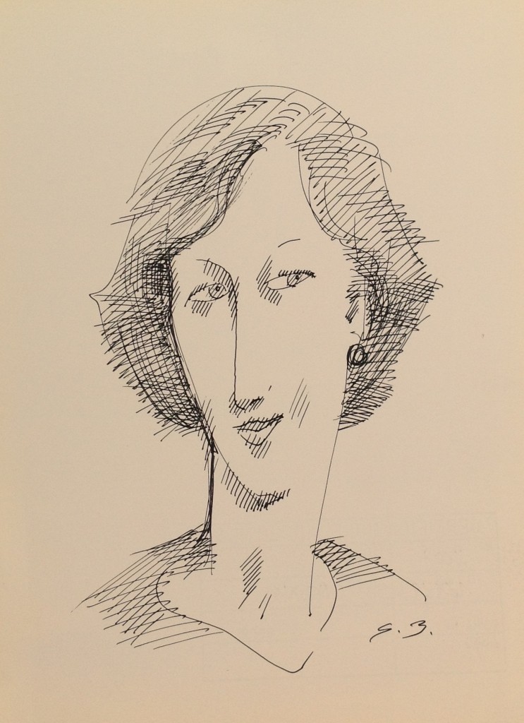 Donna, ritratto di donna. Disegno a penna su carta in bianco e nero, collezione di famiglia