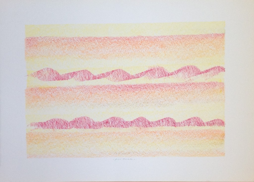 Pieghe, disegno astratto di Gigi Busato. Disegno a pastello su carta colorato, collezione di famiglia
