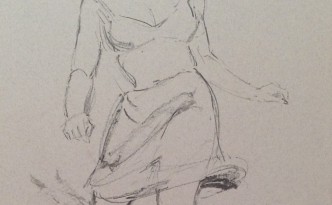 Sottana di Gigi Busato, giovane donna che corre con una sottana. collezione di famiglia,china su carta