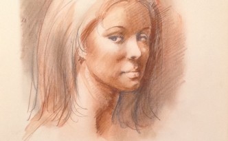 Volto di donna di Gigi Busato. Disegno pastello su carta , collezione di famiglia