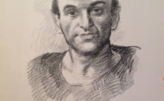 Aroldo Padovani di Gigi Busato, disegno di un uomo. Disegno matita su carta bianco e nero, collezione di famiglia