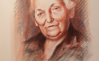 Nonnina di Gigi Busato, ritratto di donna anziana. Disegno pastello su carta, collezione di famiglia