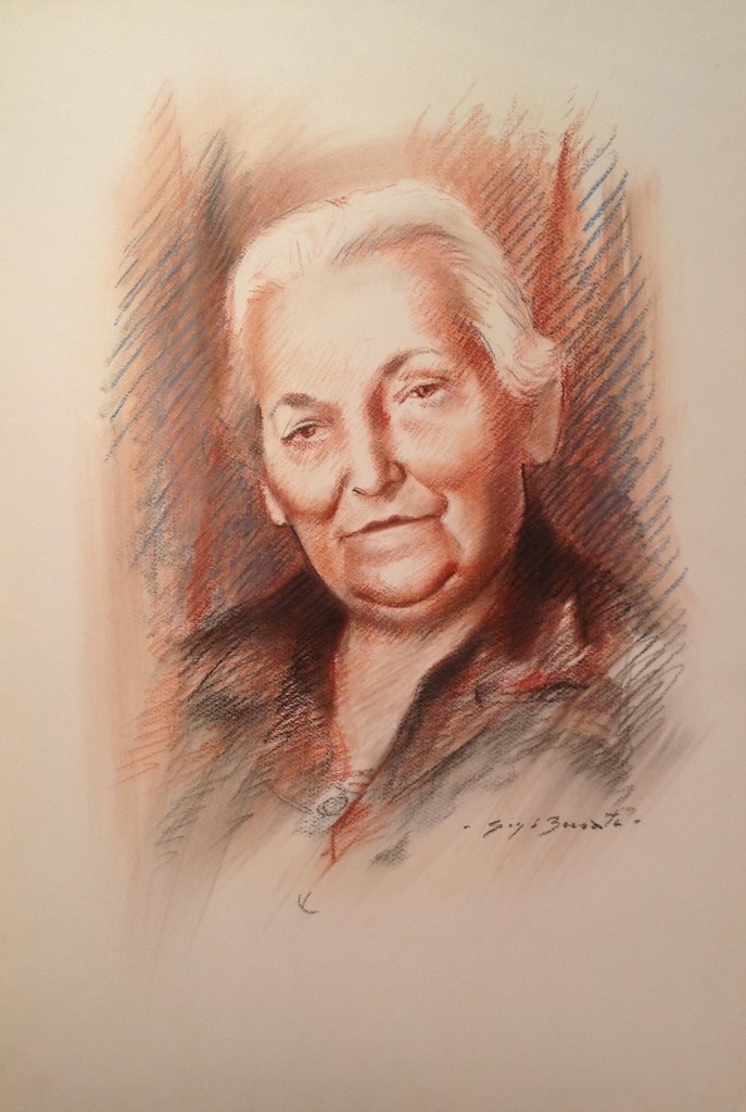 Nonnina di Gigi Busato, ritratto di donna anziana. Disegno pastello su carta, collezione di famiglia
