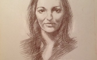 Marica di Gigi Busato. Ritratto di giovane donna. Disegno seppia su carta, collezione di famiglia