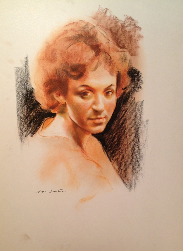 Mariapia di Gigi Busato. Ritratto di donna. Disegno a pastello su carta,  collezione di famiglia