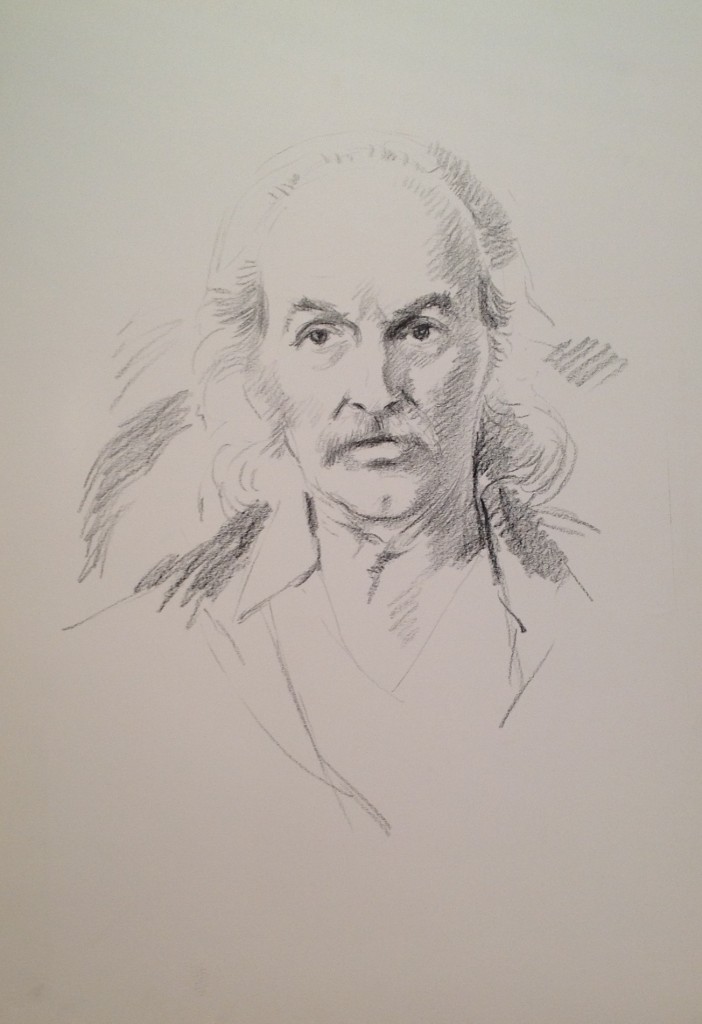 Ritornato di Gigi Busato. Ritratto del volto di un uomo. Disegno matita su carta bianco e nero.  Collezione di famiglia