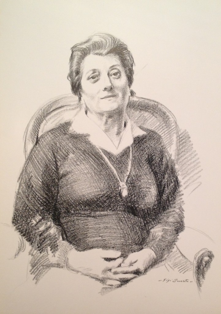 Donna Fausta di Gigi Busato. Ritratto di donna. Disegno matita su carta , collezione di famiglia