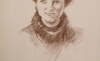 Fifì di Gigi Busato. Ritratto di giovane donna. Disegno seppia su carta, collezione di famiglia