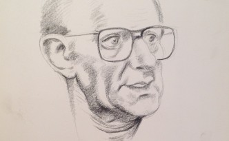 Cicci Arnier di Gigi Busato. Ritratto di un uomo di profilo. Disegno matita su carta in bianco e nero. Collezione di famiglia