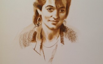 Enrica di Gigi Busato. Ritratto di una giovane donna. Disegno seppia su carta , collezione di famiglia
