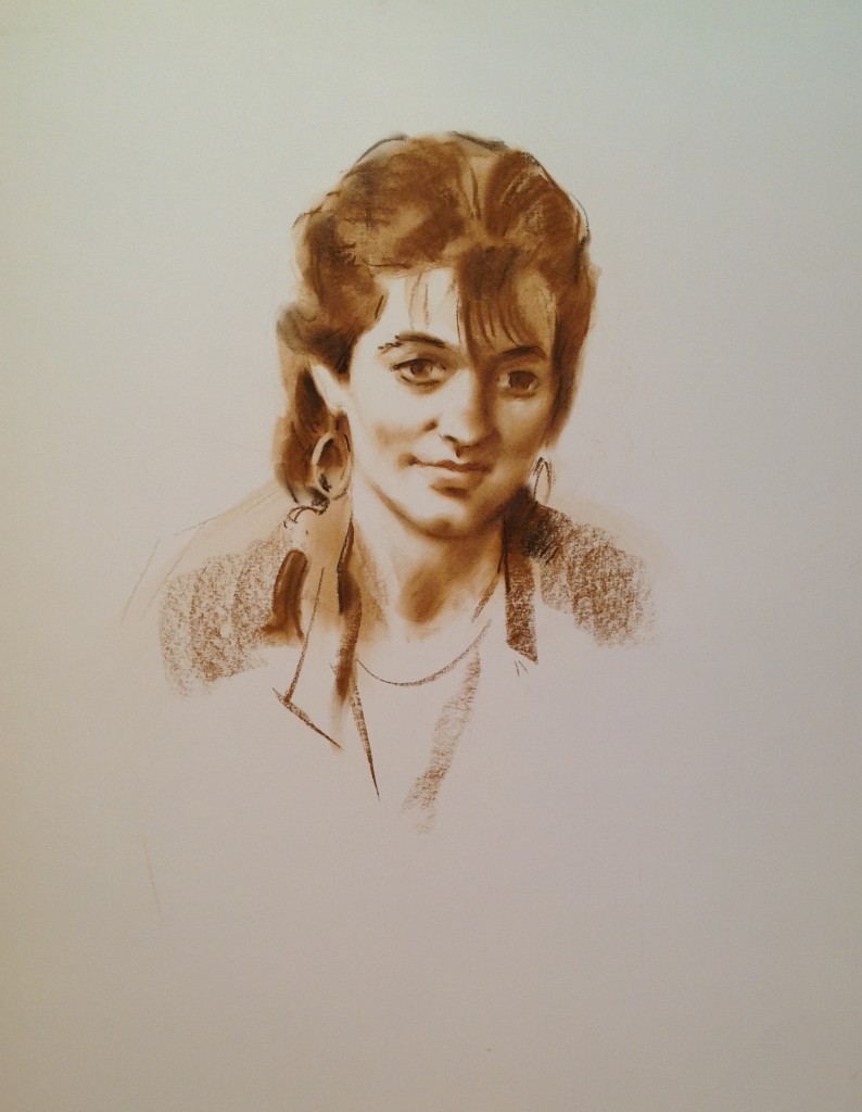 Enrica di Gigi Busato. Ritratto di una giovane donna. Disegno seppia su carta , collezione di famiglia