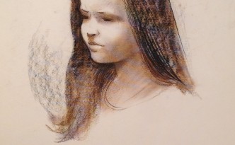 Dimmi perché di Gigi Busato. Ritratto di giovane donna, disegno pastello si carta, collezione di famiglia.