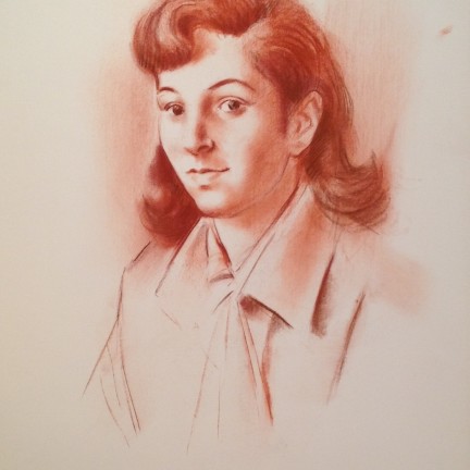 Natalina di Gigi Busato. Ritratto di donna con la camicia. Disegno sanguigna su carta, collezione di famiglia