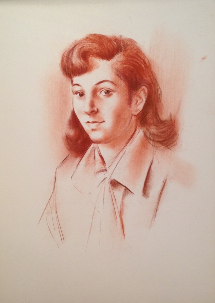 Natalina di Gigi Busato. Ritratto di donna con la camicia. Disegno sanguigna su carta,  collezione di famiglia 