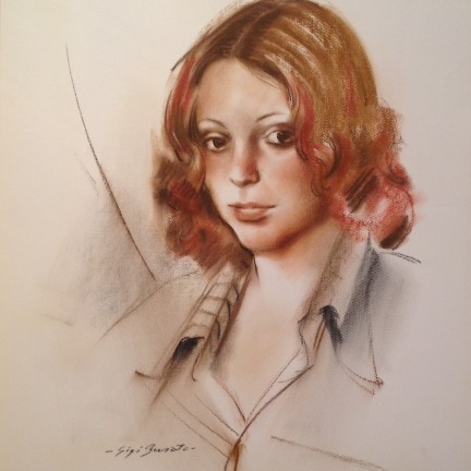 Viola di Gigi Busato. Ritratto di giovane donna in posa. Disegno pastello su carta, collezione di famiglia