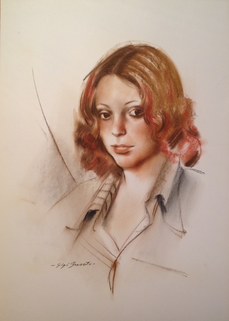 Viola di Gigi Busato. Ritratto di giovane donna in posa. Disegno pastello su carta, collezione di famiglia
