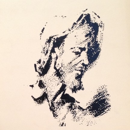 Profilo di Gigi Busato. Ritratto di un uomo. Disegno smalto su carta in bianco e entro. Collezione di famiglia