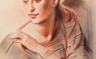 Indifferentemente di Gigi Busato. Ritratto di una giovane donna con aria indifferente. Disegno pastello su carta, collezione di famiglia