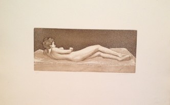 Nudo disteso di Gigi Busato, donna nuda. Aquaforte acquatinta colofonia puntasecca brunito tiratura 10 copie. collezione di famiglia