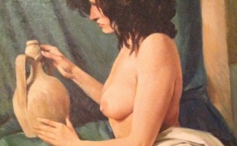 Immaginazione di Gigi Busato. Donna nuda in posa. Pittura olio su tela, collezione di famiglia