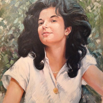 Ragazza persiana di Gigi Busato. Pittura olio su tela, ritratto di giovane ragazza con i capelli al vento. Collezione di famiglia.