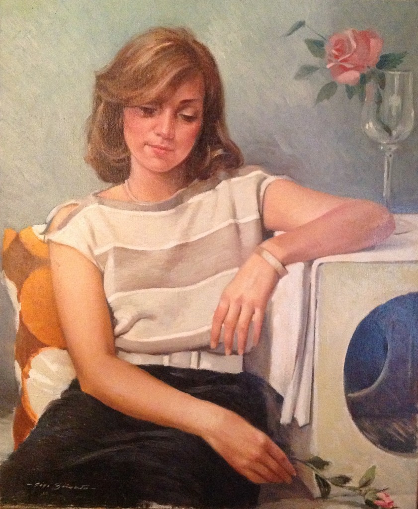 Mansueta di Gigi Busato. Pittura olio su tela di giovane ragazza. Collezione di famiglia.