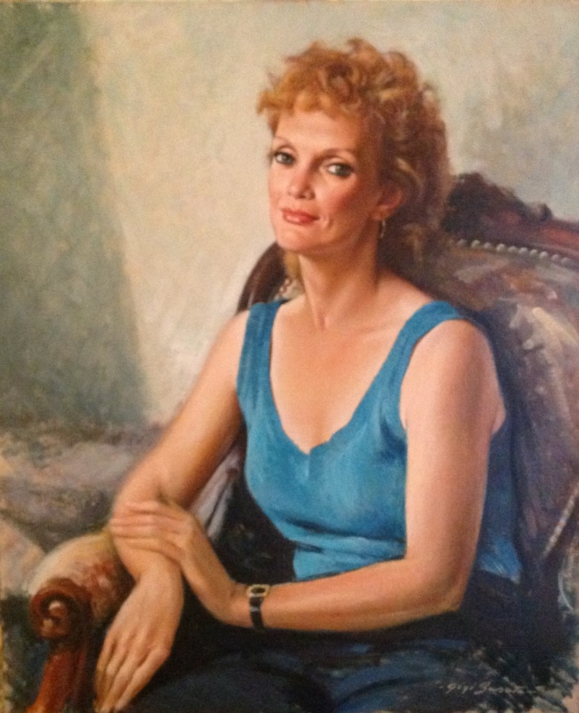 Donna in posa di Gigi Busato. Pittura olio su tela giovane donna in posa. Collezione di famiglia