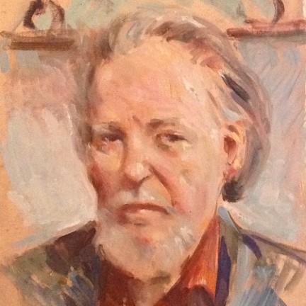 Autoritratto di Gigi Busato. Pittura olio su tavola, ritratto del maestro. Collezione di famiglia