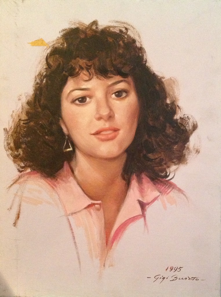 Ritratto di Gigi Busato. Pittura olio su tavola, giovane donna. Collezione di famiglia.