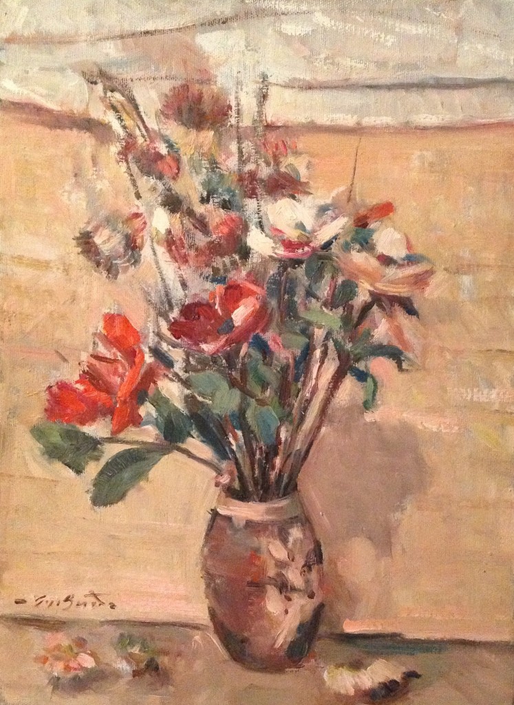 Fiori regalati di Gigi Busato. Pittura olio su tela, fiori in un vaso. Collezione di famiglia.